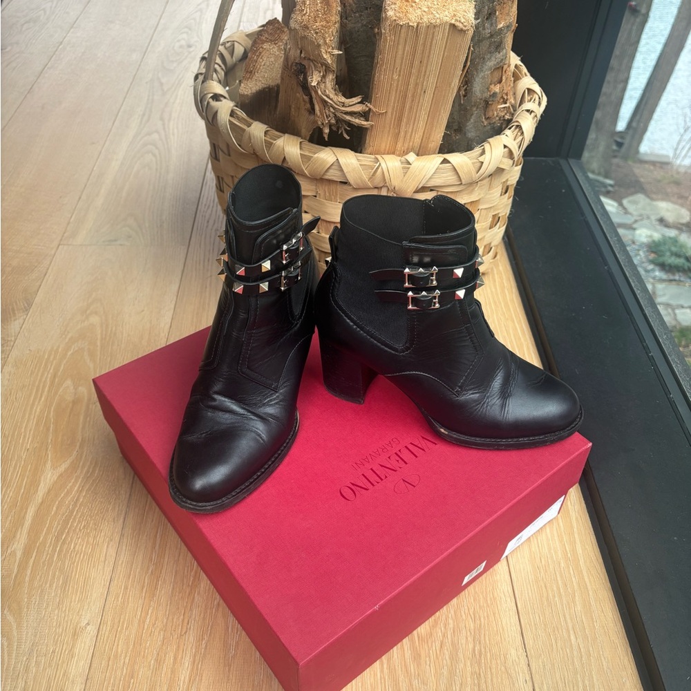 Valentino Black Leather Ankle Boots